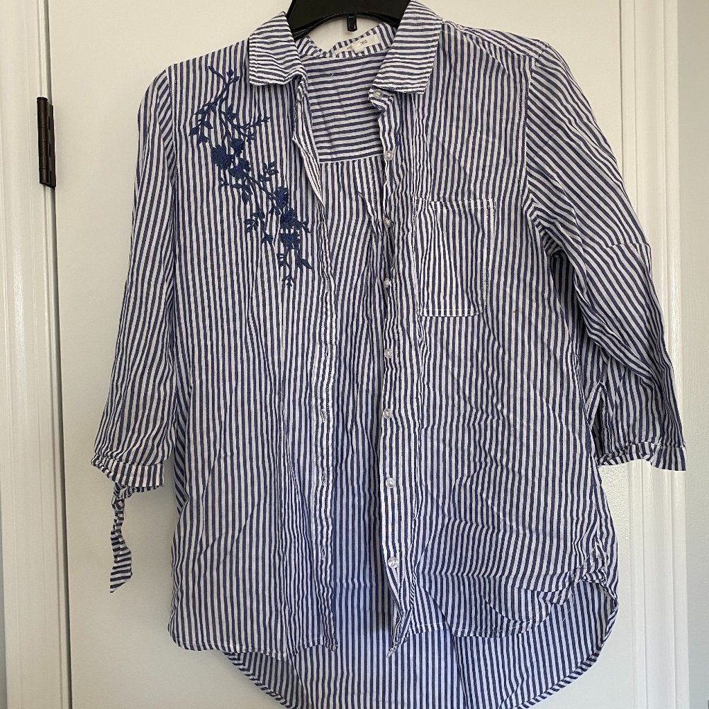 Striped Button Down Top with Floral Design
